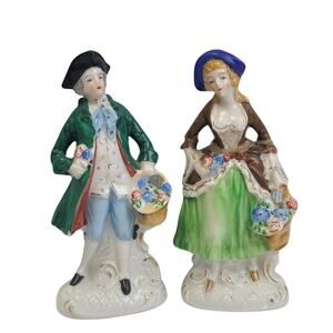 2 Collectible Vintage Occupied Japan Porcelain Colonial Man Woman Figurines